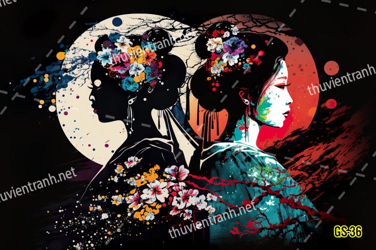 Tranh dán tường hoa cô gái Geisha Nhật Bản-GS-36 - Tranh tường chất lượng cao